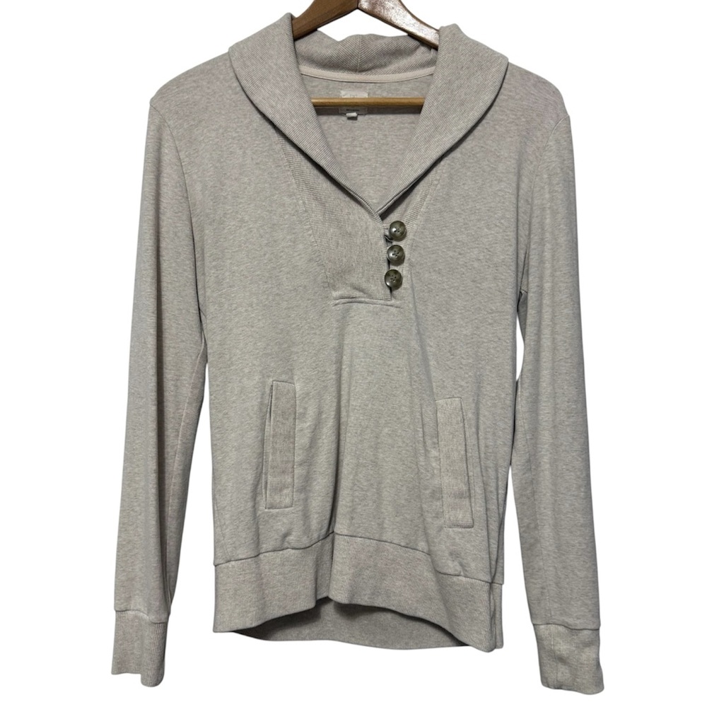Banana Republic Factory Luxe Pullover Womens Medium Oatmeal Heather Shawl Collar